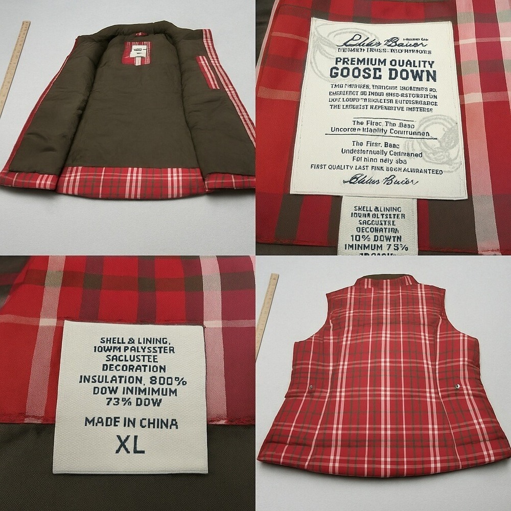 Eddie Bauer Down Vest Women XL Maroon Plaid Pockets 700 Fill Insulated Puffer